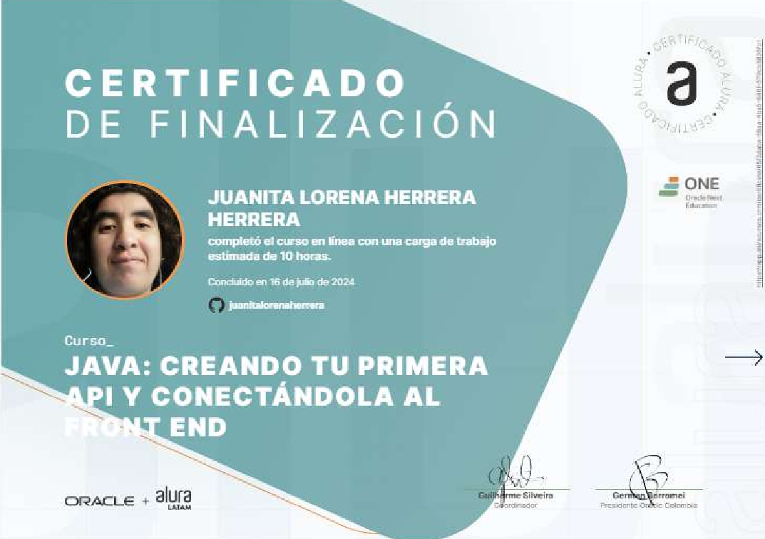 Certificado Java API Frontend