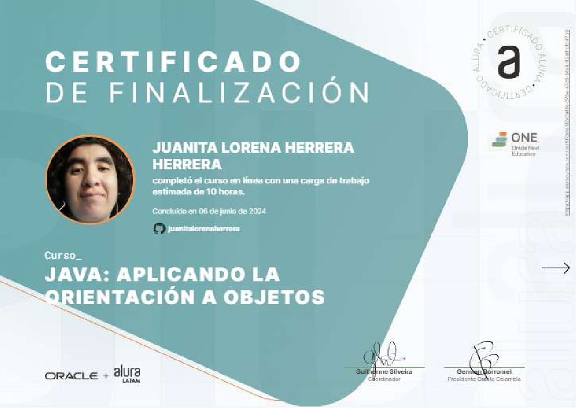 Certificado Java Orientación a Objetos
